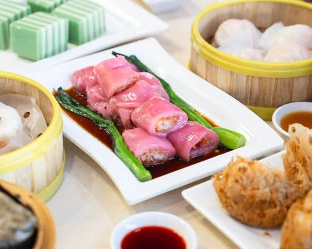 Hong Kong dim sum spread with bamboo steamers at Royal Taste Chinese Cuisine in Calgary, AB